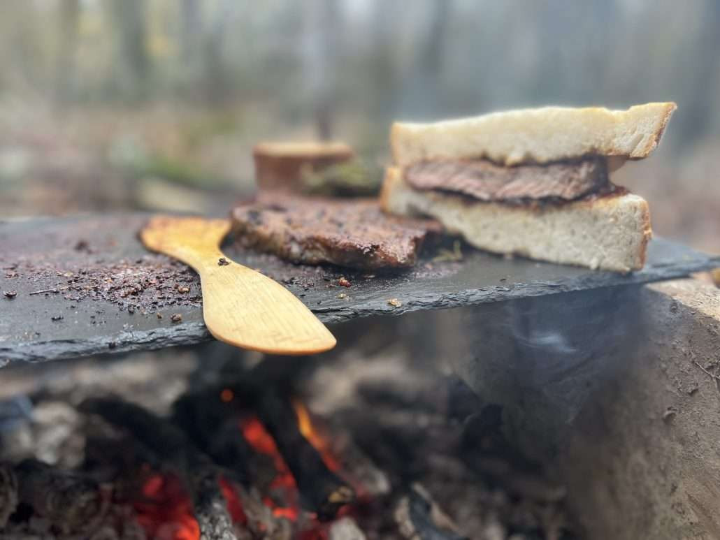 Steak Sandwich Cooked On Slate