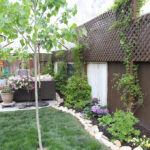 A beautifully installed river rock border framing a lush garden