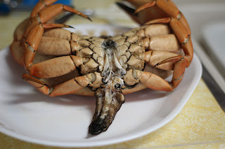 Cooked Red Rock Crab ready for cleaning and serving