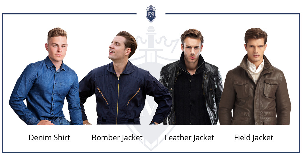 Denim shirt layered under a Harrington jacket for a stylish combination