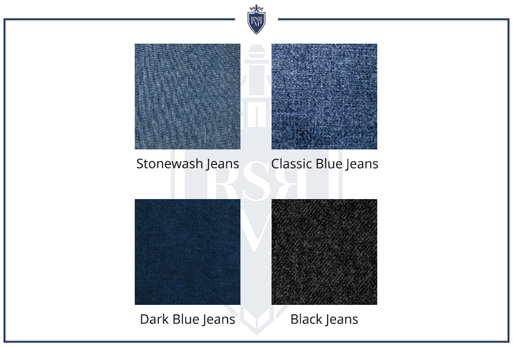 Infographic showing a denim color chart for styling men's denim shirts
