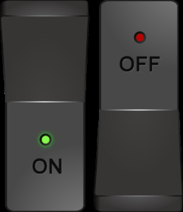 Black rocker switch with a sleek, modern design ideal for contemporary homes.