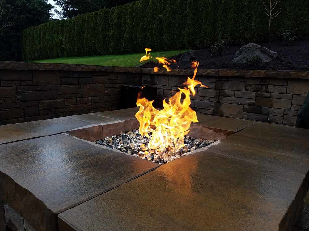Fire glass in a fireplace