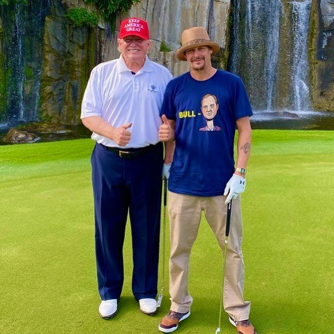 Donald Trump and Kid Rock golfing together in February 2020.