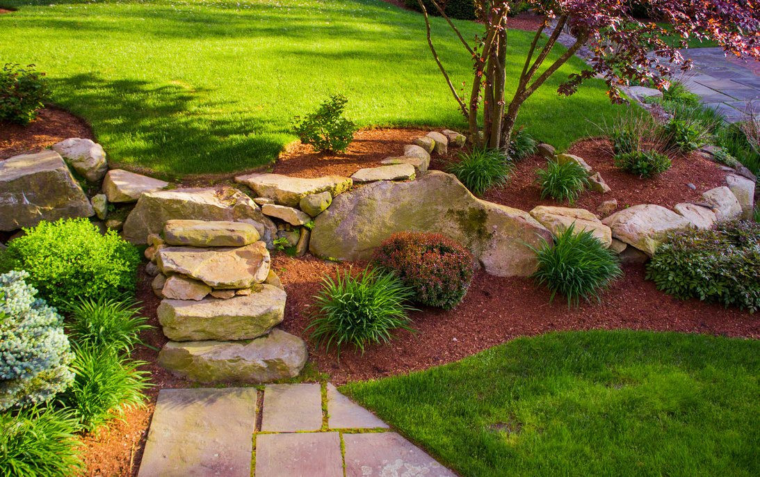 Beautiful Natural Garden With Boulder Border and Stone Steps 