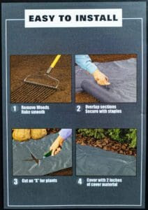 Sample instructions from a package of weed control fabric.