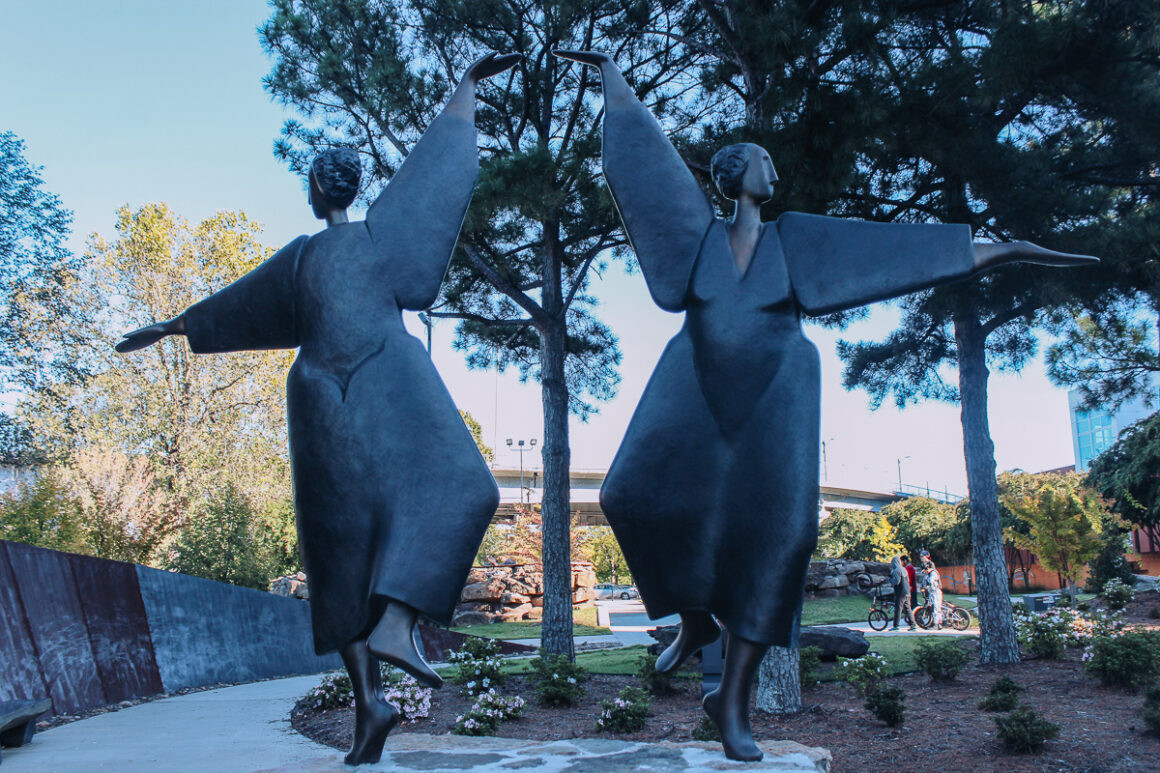 Angel sculpture in Little Rock, a serene piece in the sculpture garden