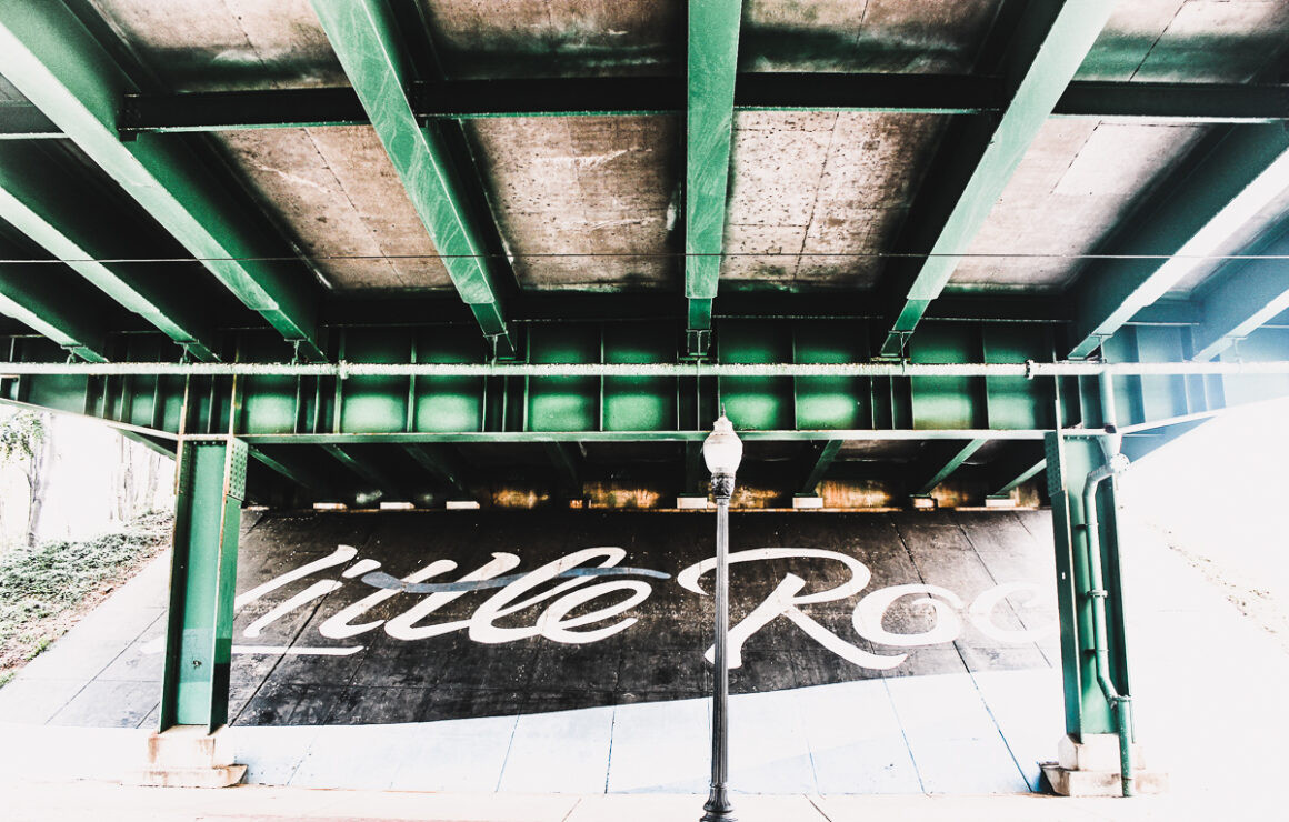 Mural that says Little Rock, welcoming visitors with artistic flair