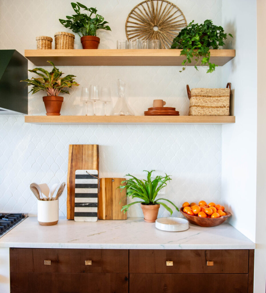 Lyndsay and Leslie in a styled kitchen, promoting Wayfair decor collection for Rock the Block.