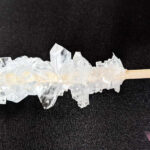Close-up of rock candy showing crystal structure.