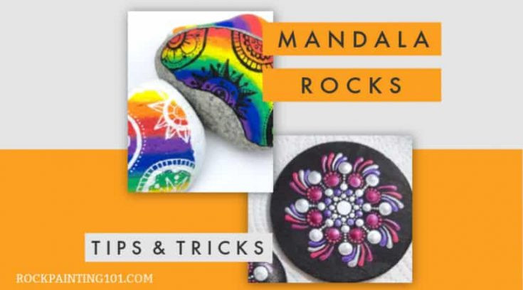 Intricate mandala designs on painted rocks, featuring symmetrical patterns and vibrant colors