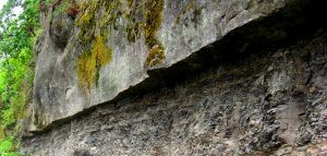 Marine sandstone overlying mudstone formed during the Cretaceous period on Gabriola Island, B.C.