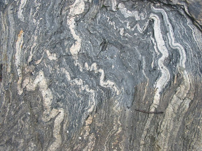 Migmatite photographed near Geirangerfjord in Norway displaying mixed rock