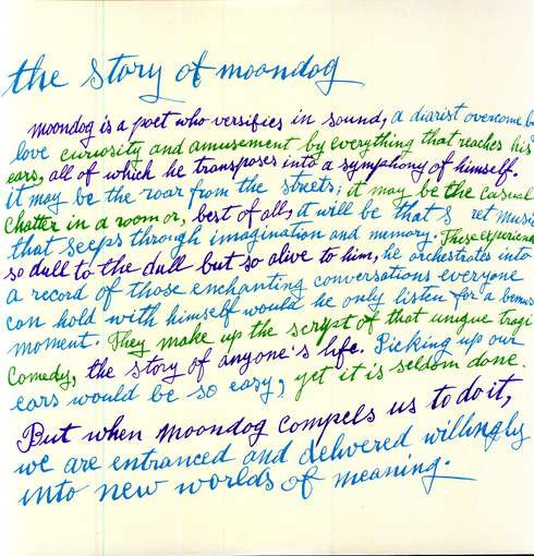 Moondog album cover designed by Andy Warhol featuring lettering by Julia Warhola