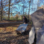 Moving flagstone with a dolly, showcasing the ease of transport