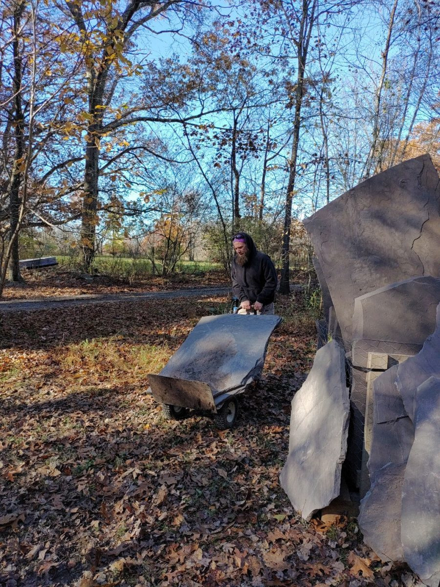 Moving heavy stones using a dolly