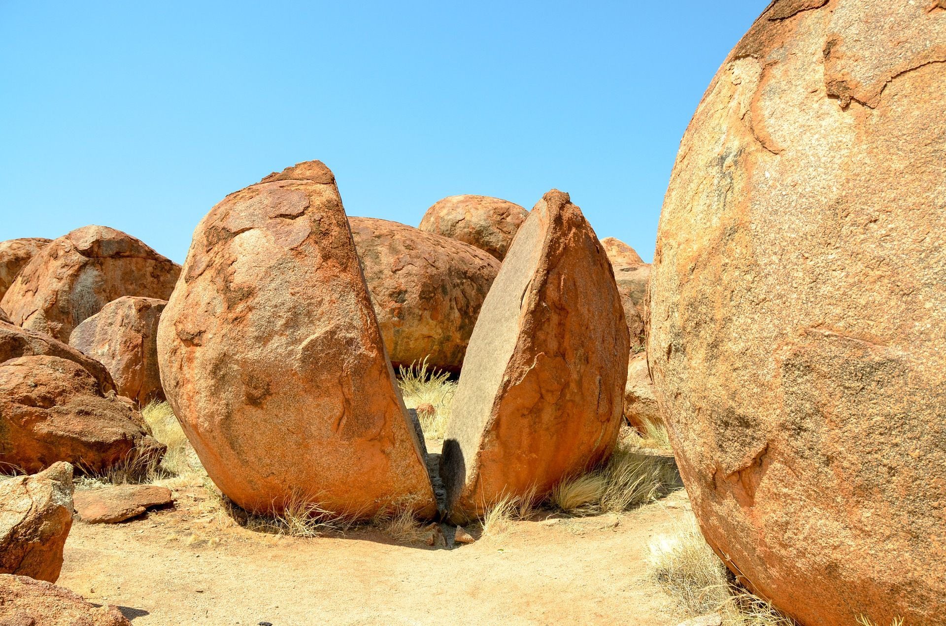 A split concretion at Devils Marbles in Australia revealing its internal structure