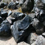 Obsidian boulders formed from lava flow