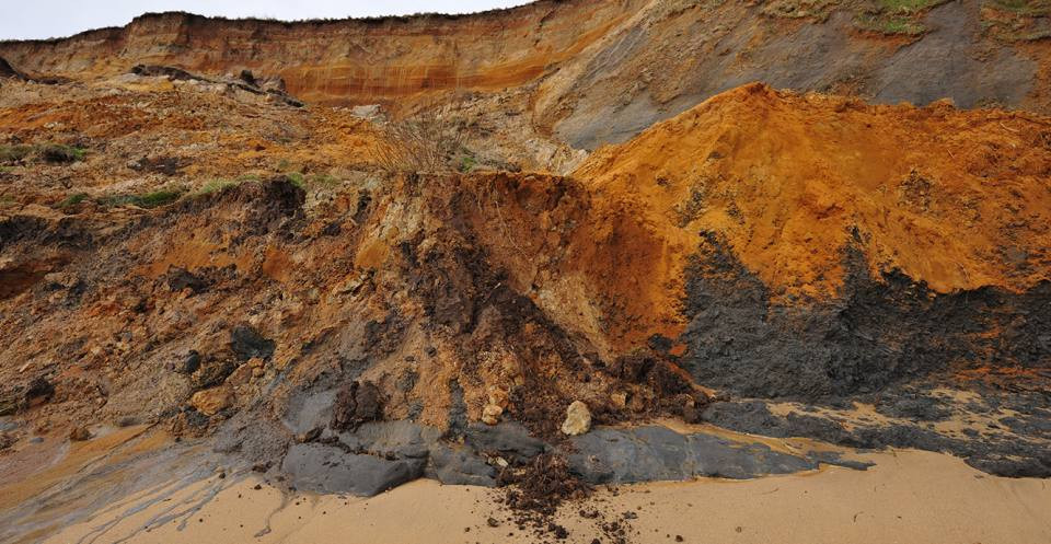 Coastal section showing erosion and cliff retreat, Walton-on-the-Naze, Essex
