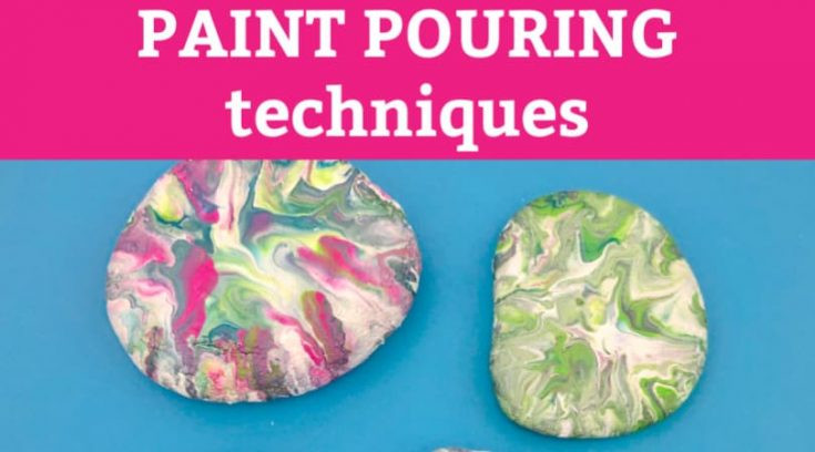 Pour painting techniques on rocks, creating abstract patterns and colorful effects