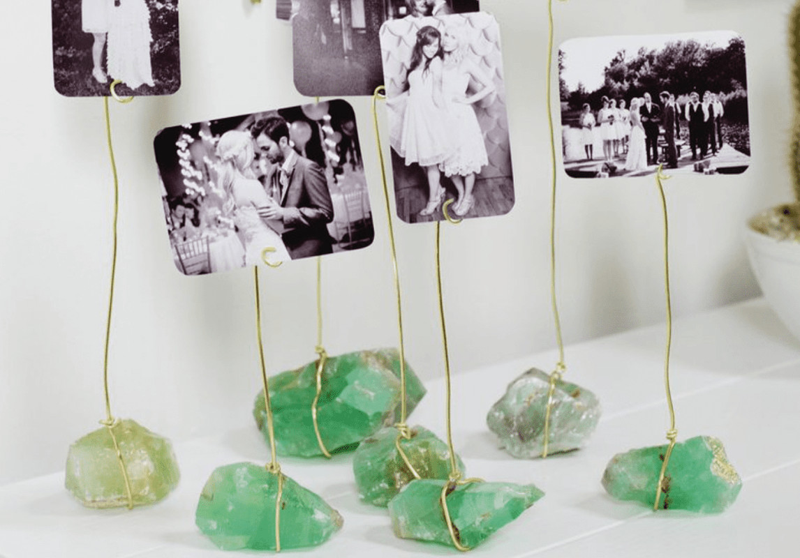 A photo display featuring a memory photo and a gemstone