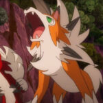All three different forms of Lycanroc stand together and roar