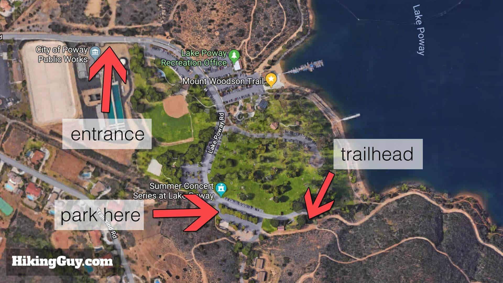 map layout of potato chip rock trailhead