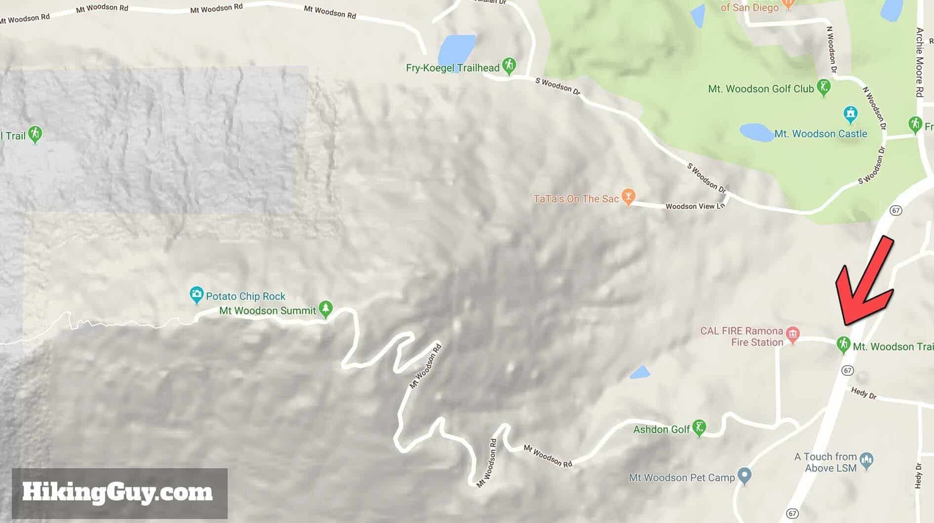 mt woodson short hike map