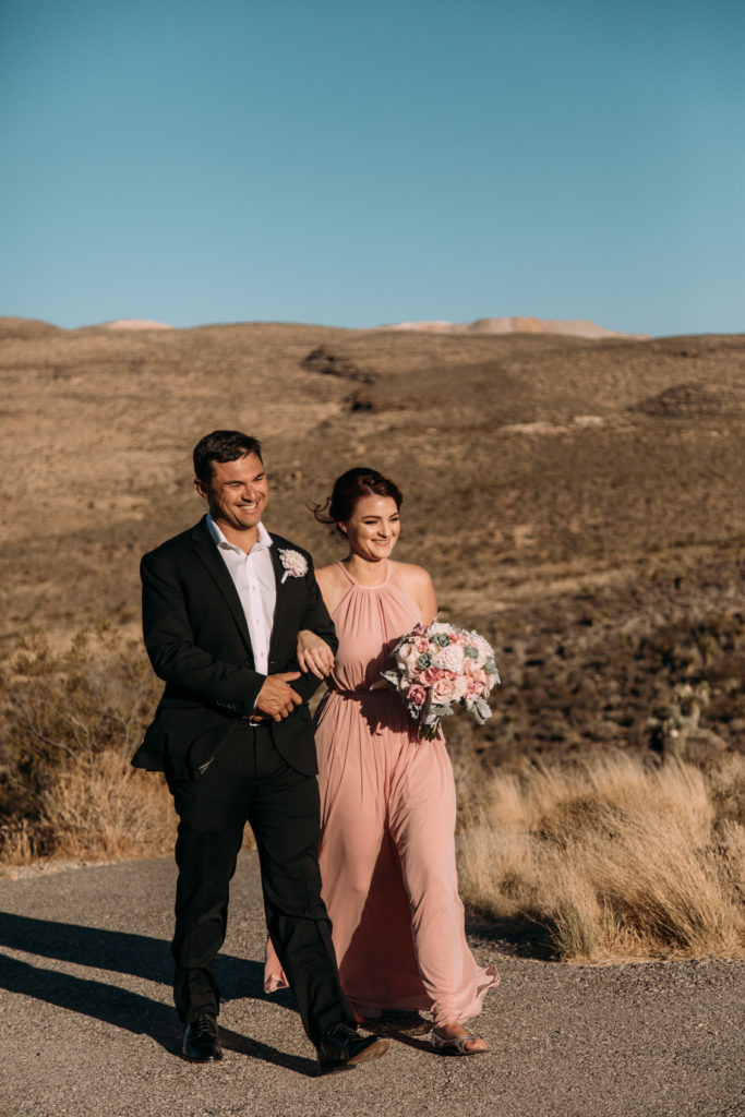 Red Rock Canyon Wedding, Bride in Pink Dress