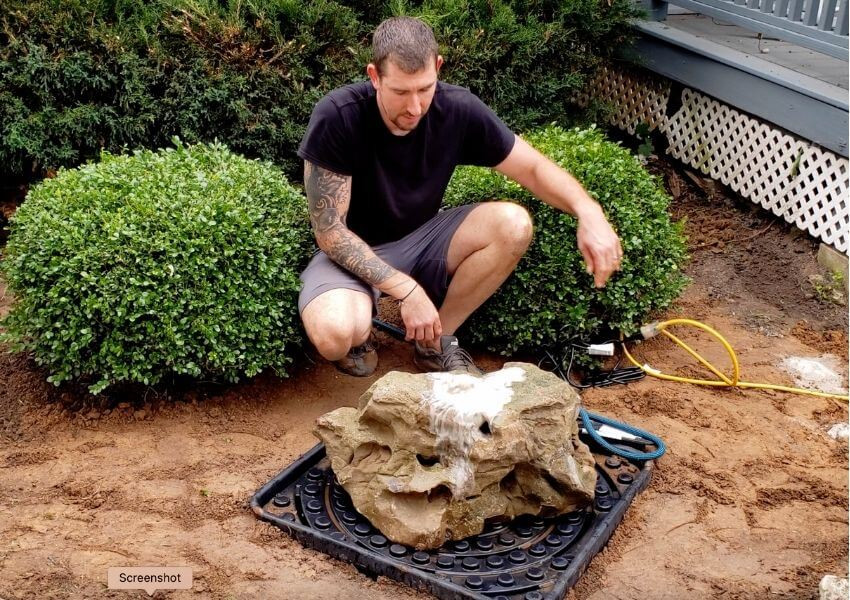 Fill the basin and plug in the rock fountain