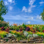 Flagstone rock wall for flower bed