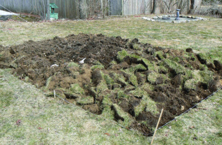 Adding compost to garden soil for improved soil quality