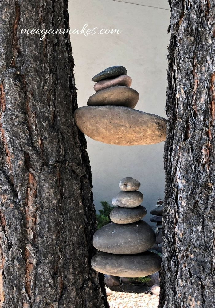 Rock tower in a tree for garden decor
