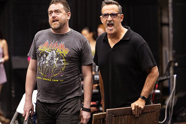 Rock of Ages rehearsal featuring cast members
