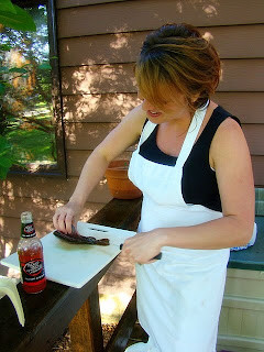 Person wearing a fishmonger apron