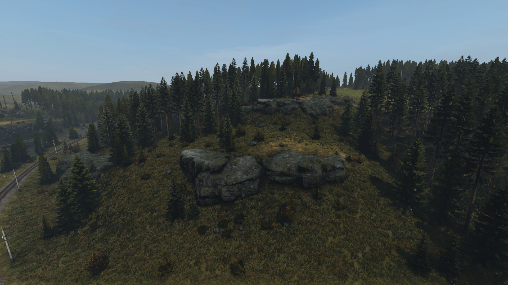 A player mining a boulder with a pickaxe in DayZ, demonstrating the process of gathering large stones