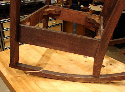Rocking chair with broken runner before repair