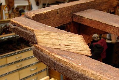 Rocking chair runner being prepared for gluing with screws loosened