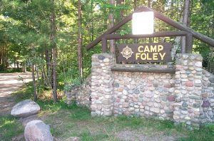 Camp Foley Sign with Trees