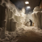 Spray foam insulation transforming into realistic faux rocks, showcasing the versatility of the material for DIY landscaping and set design projects