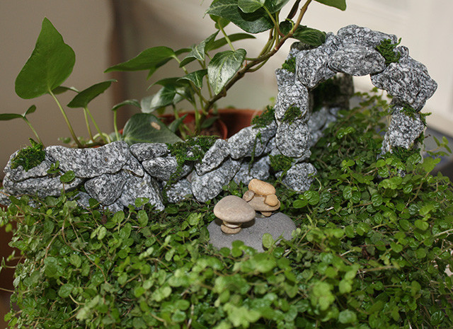 Stone garden wall and arch