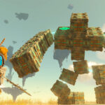 Link preparing to break rocks in Tears of the Kingdom using a fused weapon