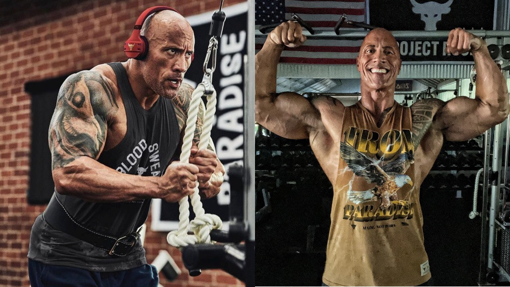 Dwayne The Rock Johnson looking focused during his workout