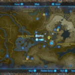 Luminous stone deposits near Divine Beast Vah Ruta's location in Zelda Breath of the Wild, showing glowing rocks and Link exploring the area