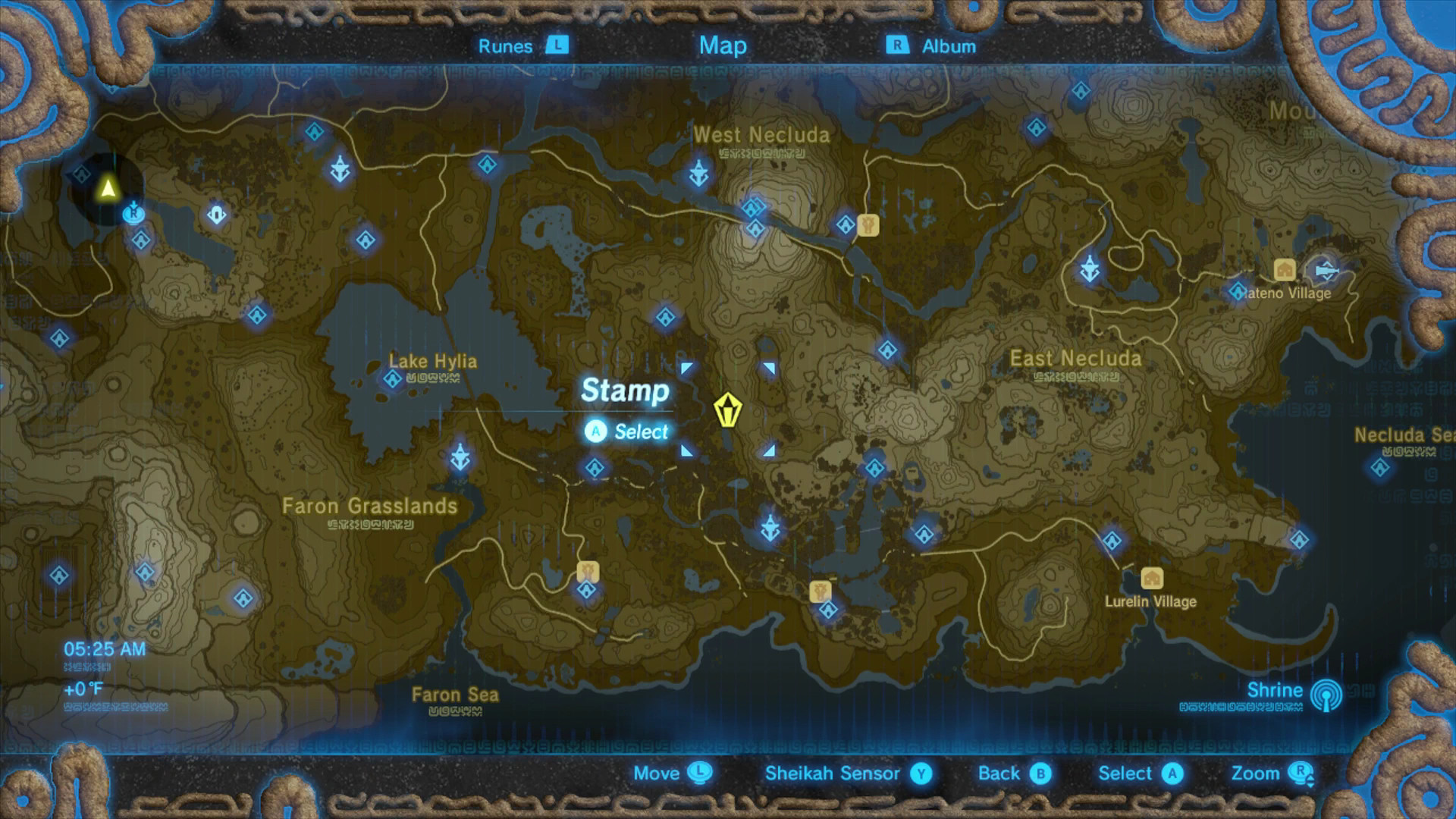 The Dracozu River valley in Zelda Breath of the Wild, showing the cliffs and ledges along the eastern wall where luminous stone deposits are abundant